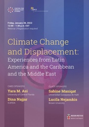 Poster for the CLACS and CMES event on climate change and displacement