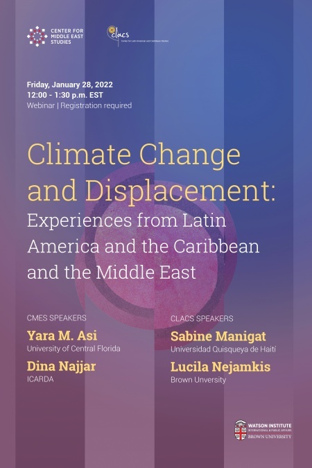 Poster for the CLACS and CMES event on climate change and displacement