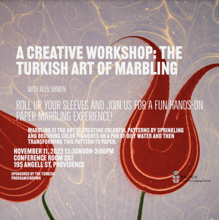 Turkish marbling flower overlayed with event details