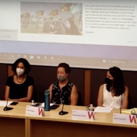 Costs of War event panel with masks on 