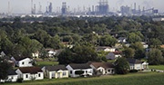 An oil refinery next to a neighborhood in Texas