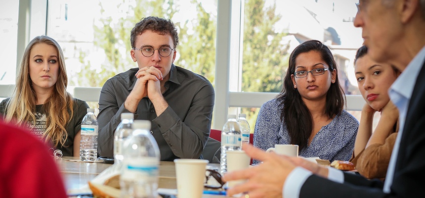 Todd Stern with Brown University students, Watson Institute