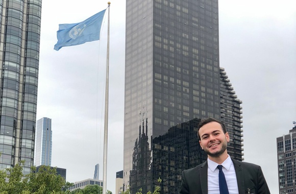 Felipe in front of the UN in New York City  