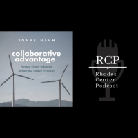 Collaborative advantage book cover and Rhodes center podcast Logo