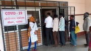 People waiting in line for Covid-19 testing in India