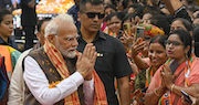 Prime minister Modi greeting crowds
